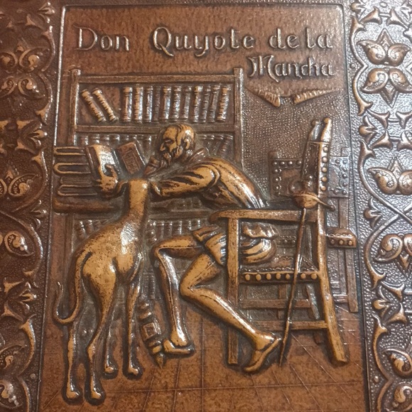 Antique Tooled Don Quyote de La Mancha hard leather notepad holder - Picture 2 of 10